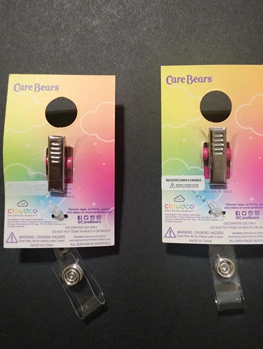 Care Bears Pink Cheer Bear ID Badge Reel Lot of 2 New